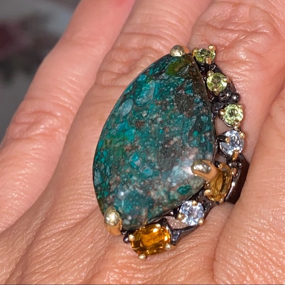 Mysterious Genuine Turquoise Ring with Gemstones - Picture 16 of 17